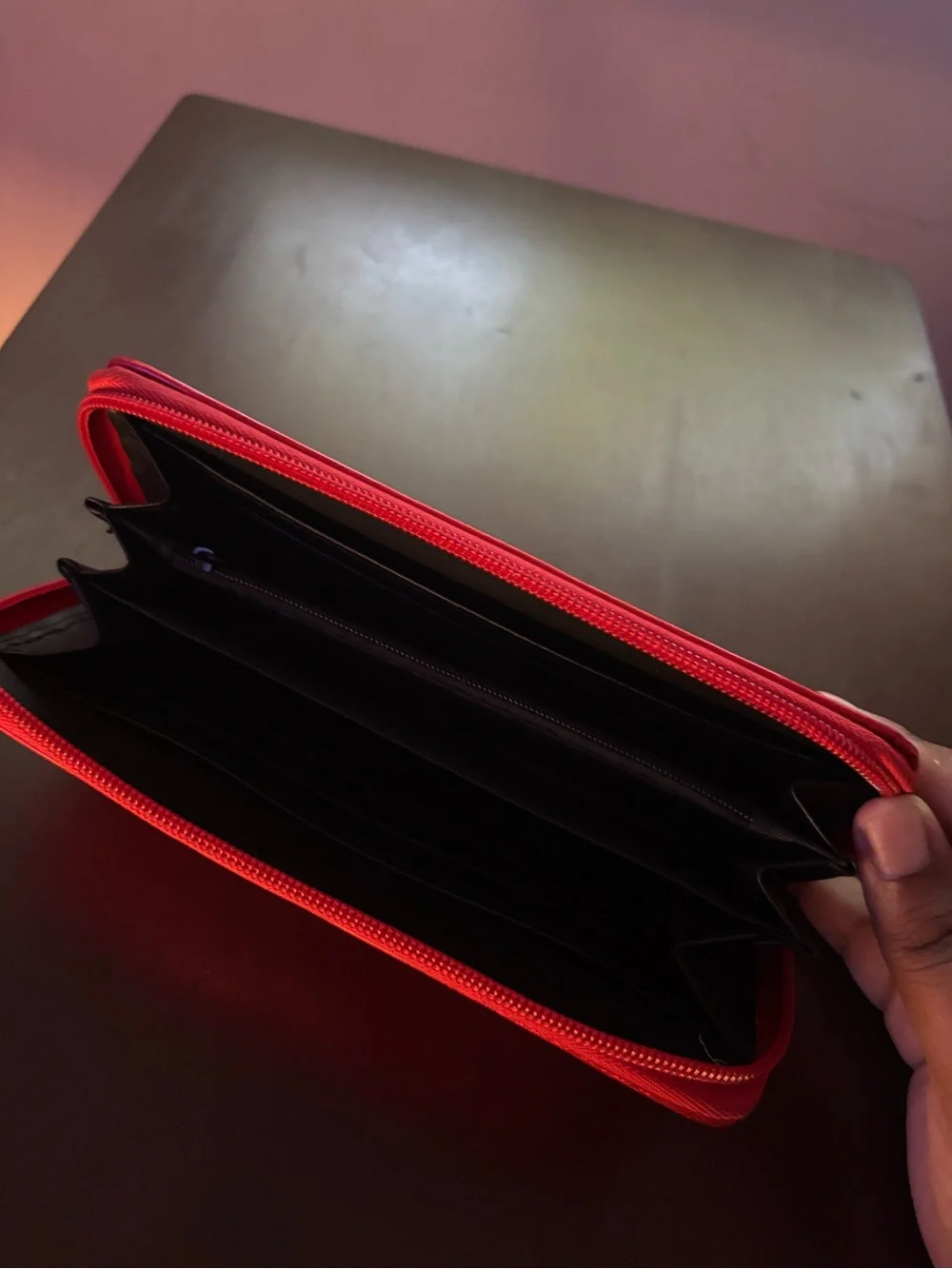 Red Metallic Zip Around Wallet | Multiple  Card Slots & Compartments